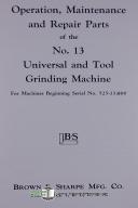 Brown & Sharpe-Brown & Sharpe No. 13 Grinder Parts & Operation Manual-#13-13-No. 13-03
